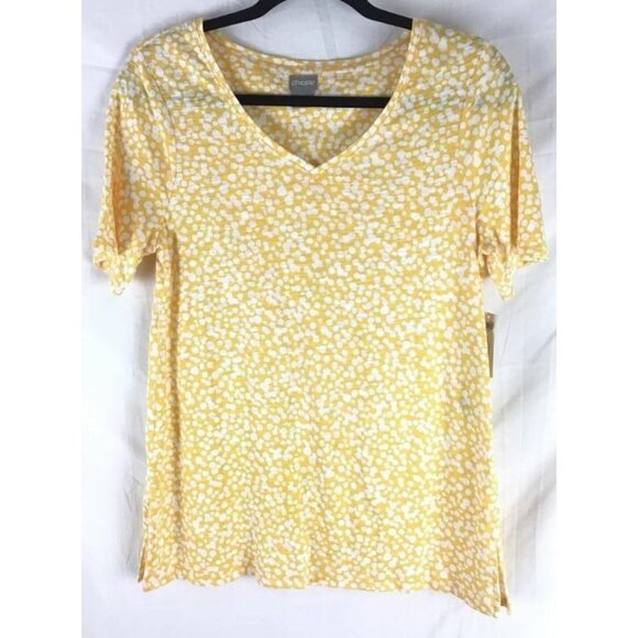 Chico's Top Size 0 Small Yellow Slub Tee Shirt New - Picture 1 of 7